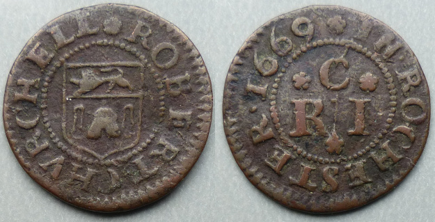 Rochester, Robert Churchell 1669 farthing Rochester, Robert Churchell 1669 farthing